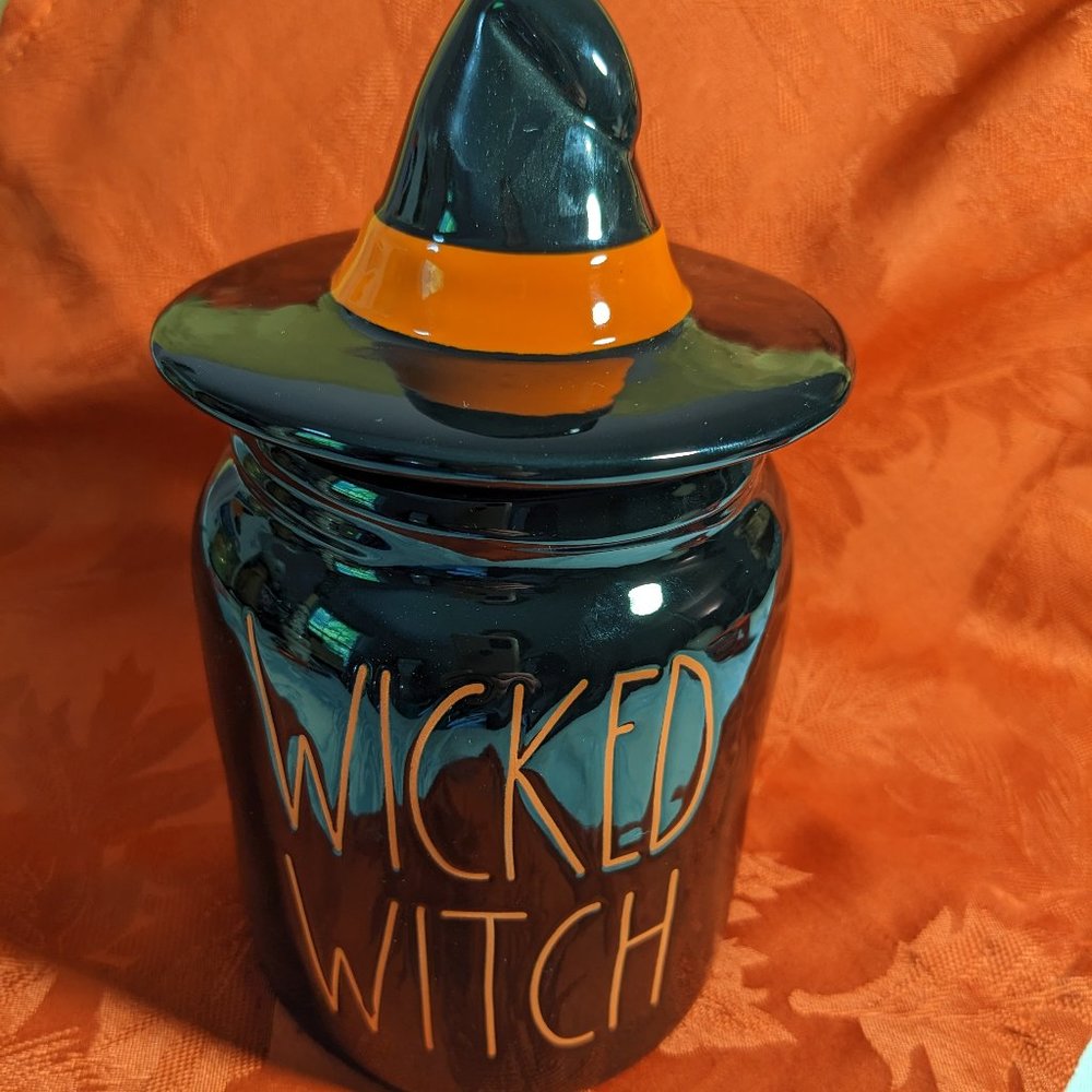 Rae Dunn Black And Orange Wicked Witch Canister Witches Hat Top Lid